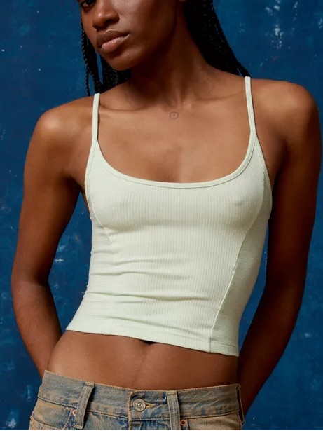Uo Urban Outfitters Bdg Cabana Cropped Ribbed Cami Ivory, Sz Large